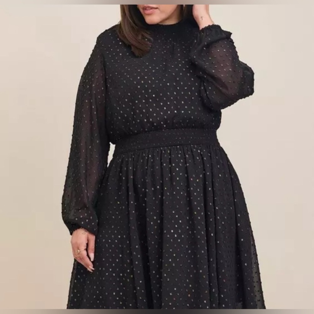 Torrid 3 Chic Black Sheer Polka Dot Dress - Picture 2 of 3